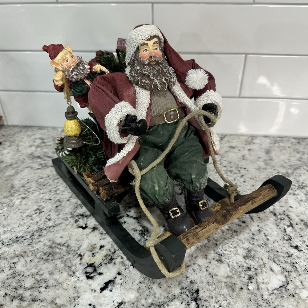 Vintage Traditions Fabric‎ Mache Woodland Santa Decoration Figurine- Christmas